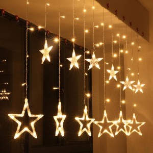 Χριστουγεννιάτικη Κουρτίνα LED Αστεράκια, Θερμό Λευκό με Πρόγραμμα
